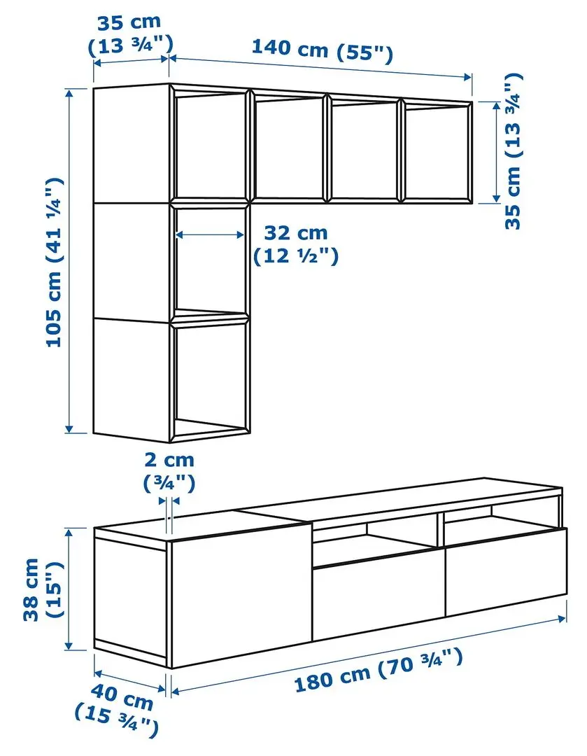 Living Ikea Besta/Eket 180x42x170 (Alb/Aspect Nuc)