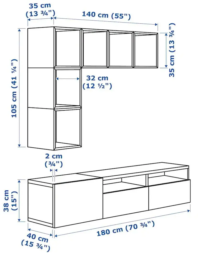 Living Ikea Besta/Eket deschidere apasare 180x40x170 (Alb)