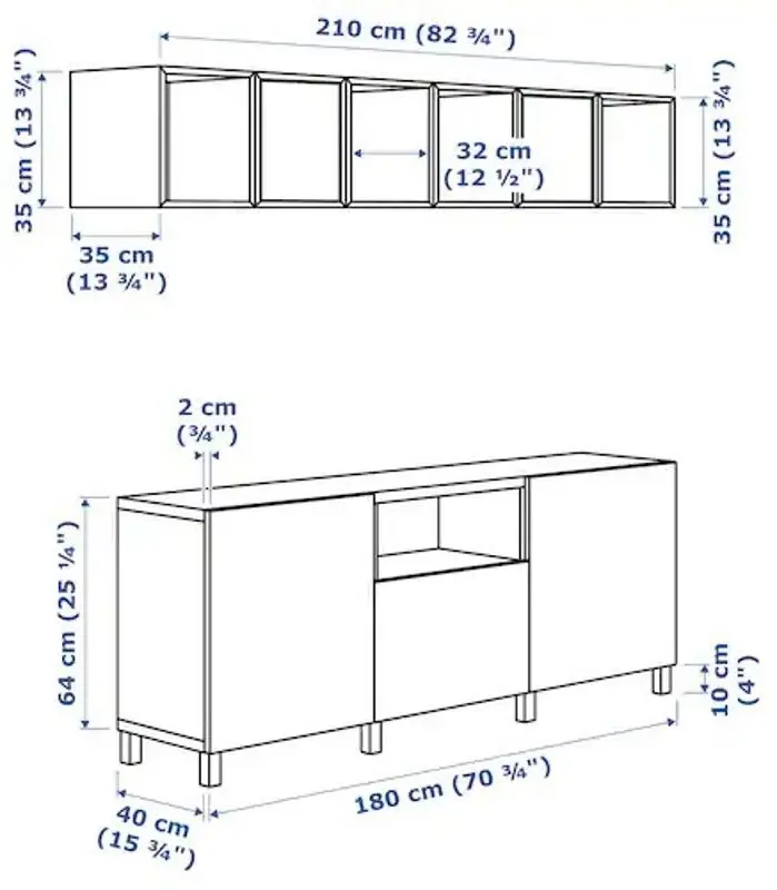 Living Ikea Besta/Eket inchidere lina 210x40x220 (Alb)