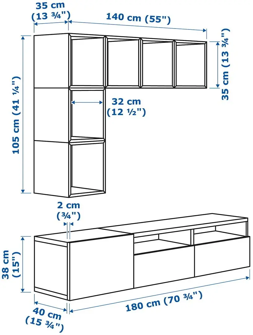 Гостиная Ikea Besta/Eket ящик c нажимными направляющими 180x42x170 (Белый/Имитация ореха) - 7