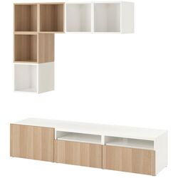 Living Ikea Besta/Eket glisiera sertar cu sistem apasare 180x42x170 (Alb/Aspect Stejar Antichizat) Thumb