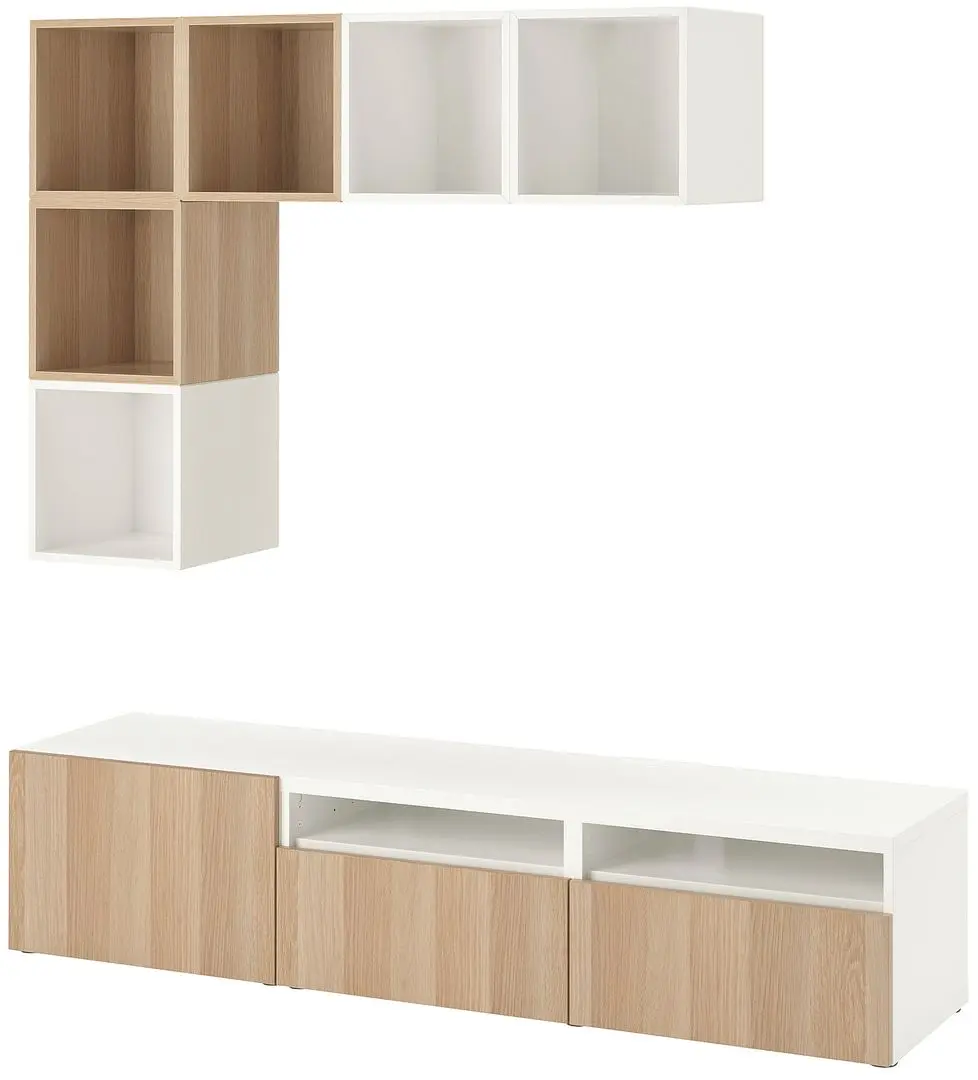 Living Ikea Besta/Eket glisiera sertar cu sistem apasare 180x42x170 (Alb/Aspect Stejar Antichizat)