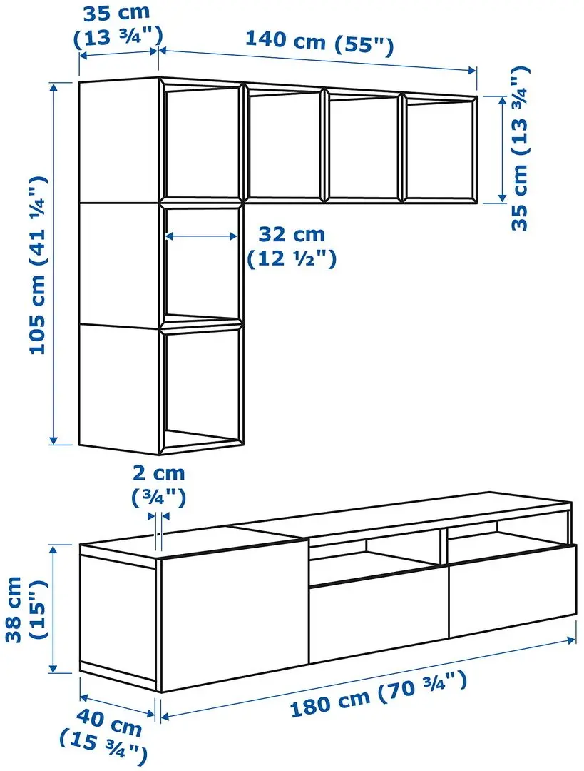 Living Ikea Besta/Eket glisiera sertar cu sistem apasare 180x42x170 (Alb/Aspect Stejar Antichizat)