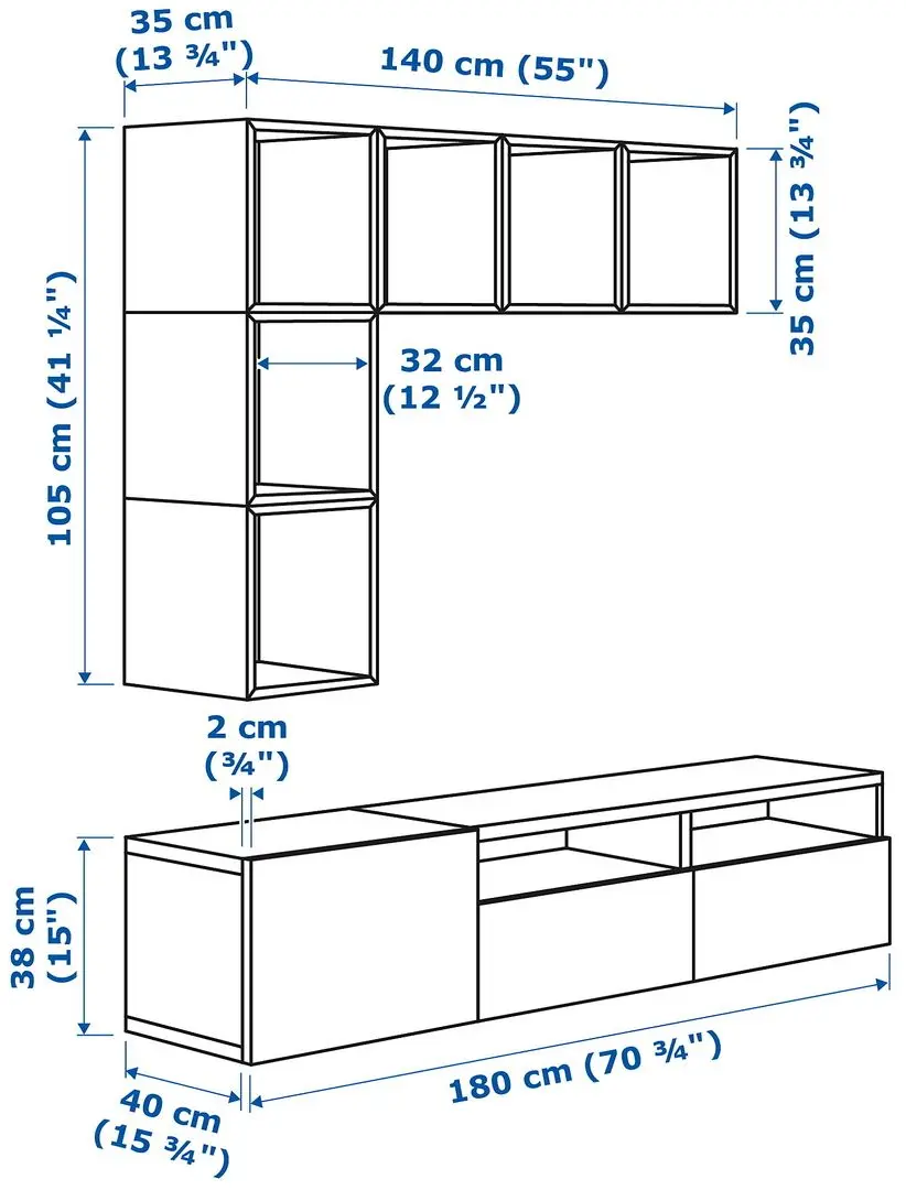 Living Ikea Besta/Eket sina sertar cu inchidere lina 180x42x170 (Alb/Galben deschis) - 5