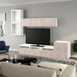 Living Ikea Besta/Glassvik/Bergsviken usi sticla/sina sertar inchidere lina 300x42x211 (Alb/Bej)