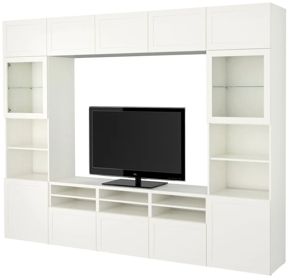 Living Ikea Besta/Hanviken sticla/glisiera sertar cu sistem apasare 300x42x231 (Alb)