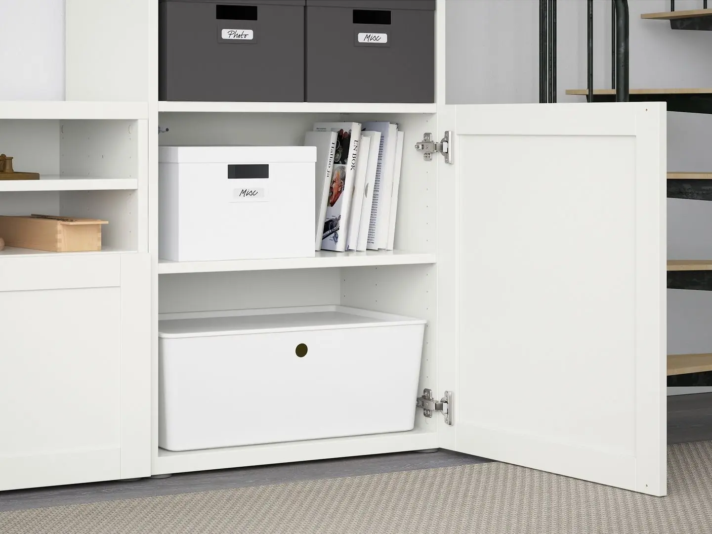 Living Ikea Besta/Hanviken sticla/glisiera sertar cu sistem apasare 300x42x231 (Alb)