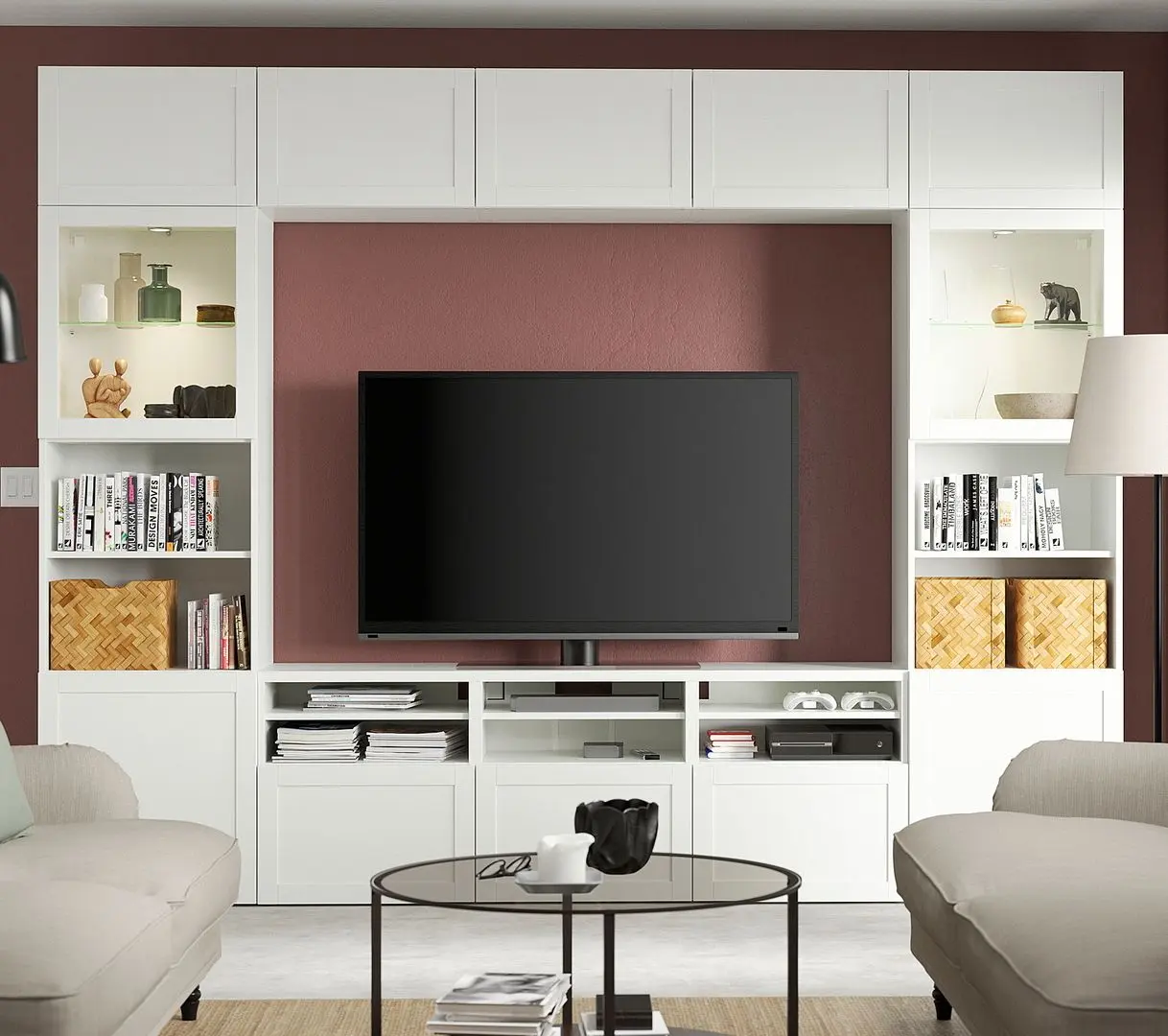 Living Ikea Besta/Hanviken sticla/glisiera sertar cu sistem apasare 300x42x231 (Alb)