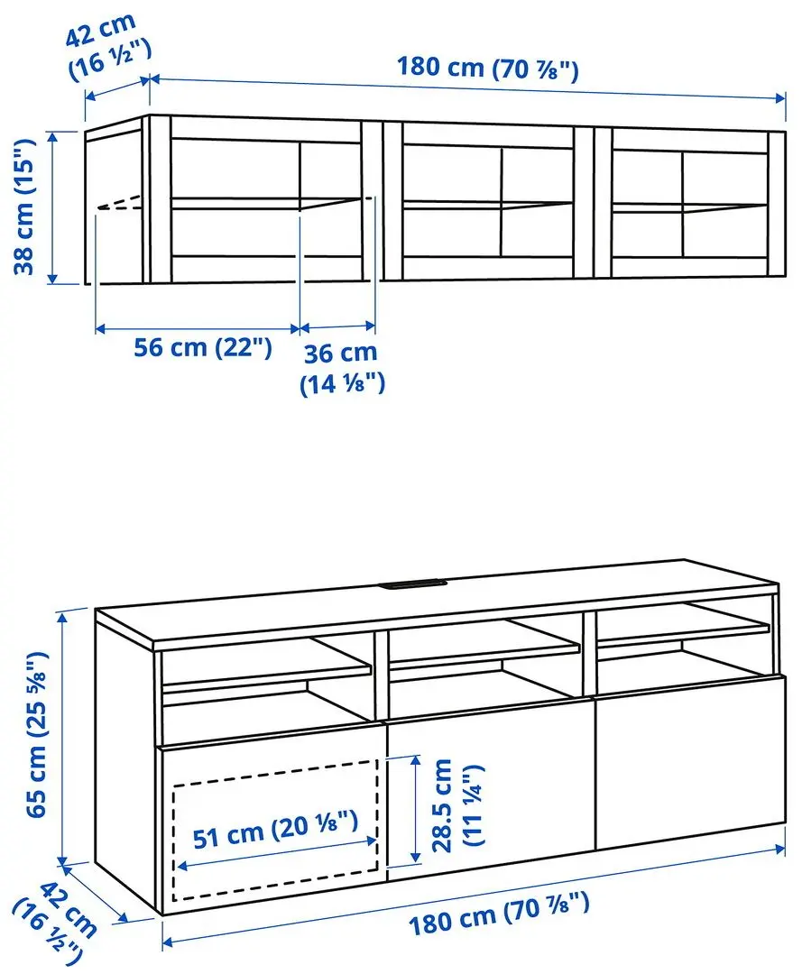 Гостиная Ikea Besta/Lappviken/Fallsvik плавно-закрывающиеся петли 180x42x192 (Антрацит/Темно-серый) - 2