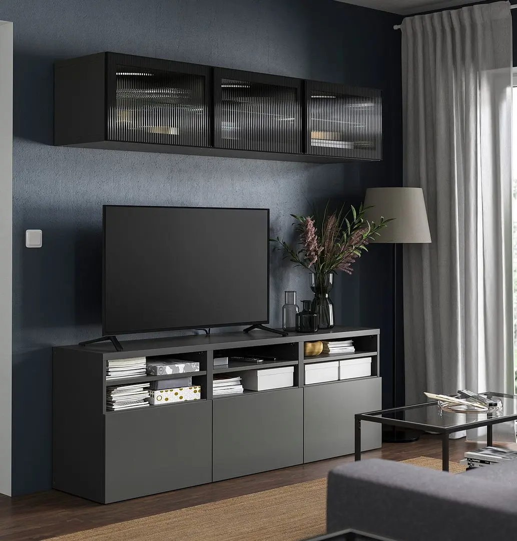 Гостиная Ikea Besta/Lappviken/Fallsvik плавно-закрывающиеся петли 180x42x192 (Антрацит/Темно-серый)