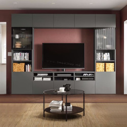 Living Ikea Besta/Lappviken/Fallsvik usi sticla/deschidere apasare 300x42x231 (Gri Inchis/Antracit)