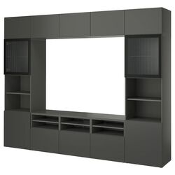 Гостиная Ikea Besta/Lappviken/Fallsvik стеклянные дверцы/нажимные направляющие 300x42x231 (Темно-Серый/Антрацит) Thumb