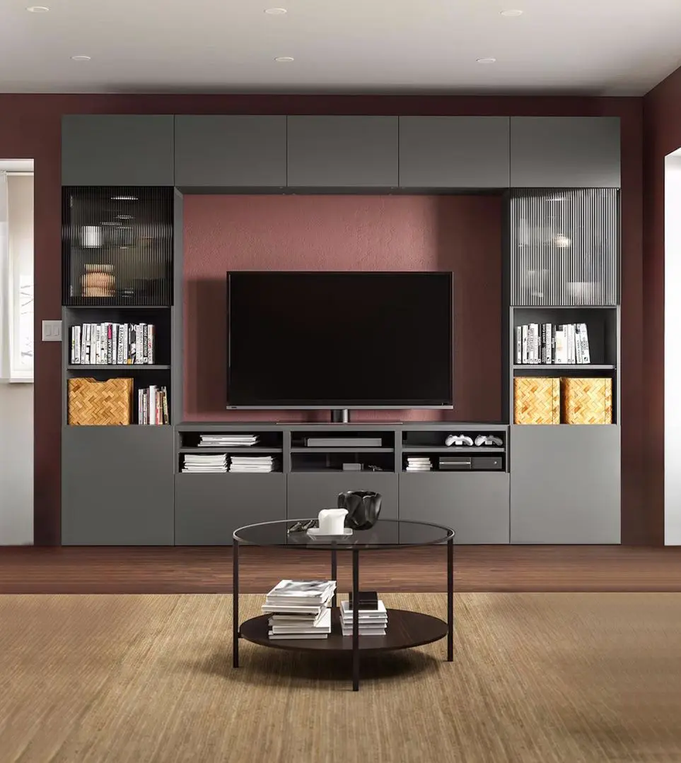 Гостиная Ikea Besta/Lappviken/Fallsvik стеклянные дверцы/нажимные направляющие 300x42x231 (Темно-Серый/Антрацит)