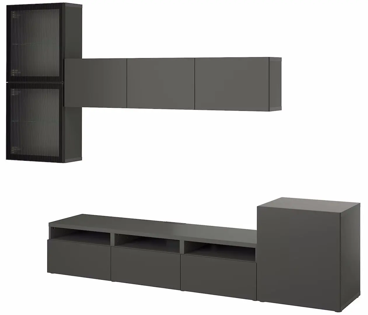 Гостиная Ikea Besta/Lappviken/Fallsvik стеклянные дверцы/плавно-закрывающиеся направляющие 300x42x193 (Темно-Серый/Антрацит)