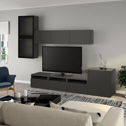 Гостиная Ikea Besta/Lappviken/Fallsvik стеклянные дверцы/плавно-закрывающиеся направляющие 300x42x193 (Темно-Серый/Антрацит) Thumb