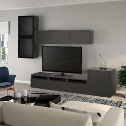 Гостиная Ikea Besta/Lappviken/Fallsvik стеклянные дверцы/плавно-закрывающиеся направляющие 300x42x193 (Темно-Серый/Антрацит)