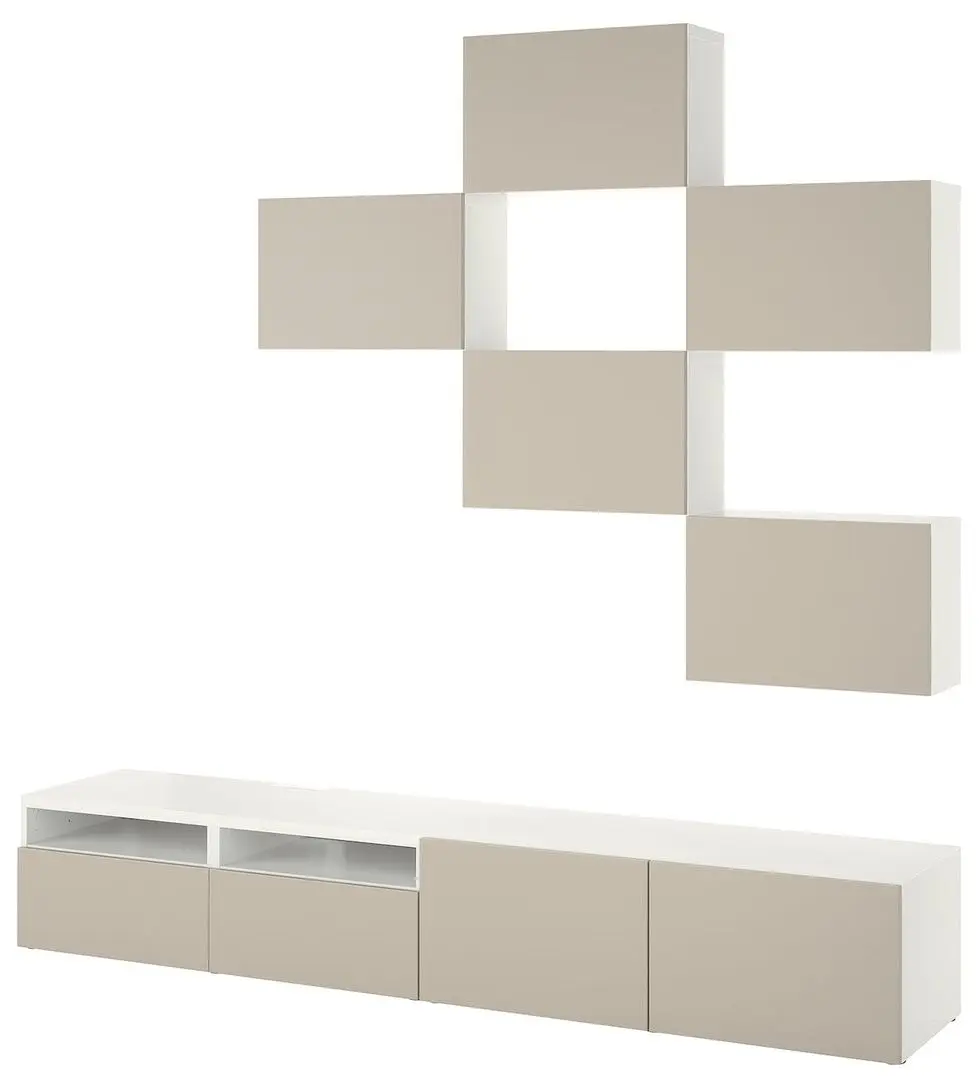 Living Ikea Besta/Lappviken balamale cu inchidere lina 240x42x230 (Alb/Bej-gri-deschis)