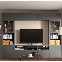 Living Ikea Besta/Lappviken/Sindvik usi sticla/sina sertar inchidere lina 300x42x231 (Gri Inchis)