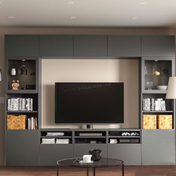 Гостиная Ikea Besta/Lappviken/Sindvik стеклянные дверцы/плавно-закрывающиеся направляющие 300x42x231 (Темно-Серый)