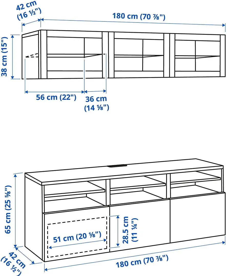 Гостиная Ikea Besta/Lappviken стекло/ящик c нажимными направляющими 180x42x192 (Белый) - 11