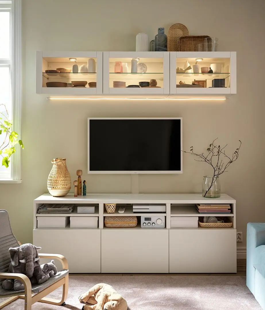 Гостиная Ikea Besta/Lappviken стекло/ящик c нажимными направляющими 180x42x192 (Белый) - 10