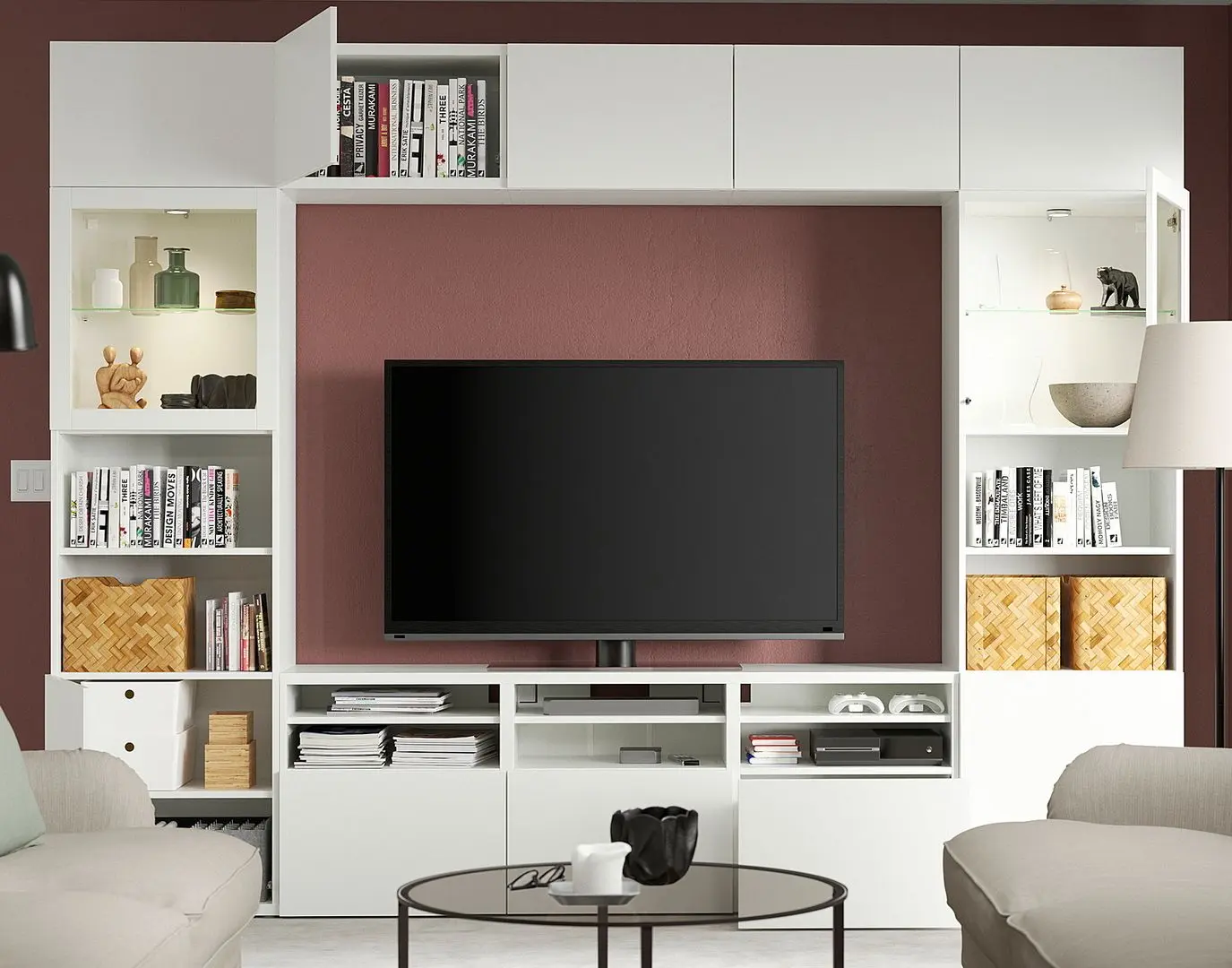 Гостиная Ikea Besta/Lappviken стекло/ящик c нажимными направляющими 300x42x231 (Белый) - 8