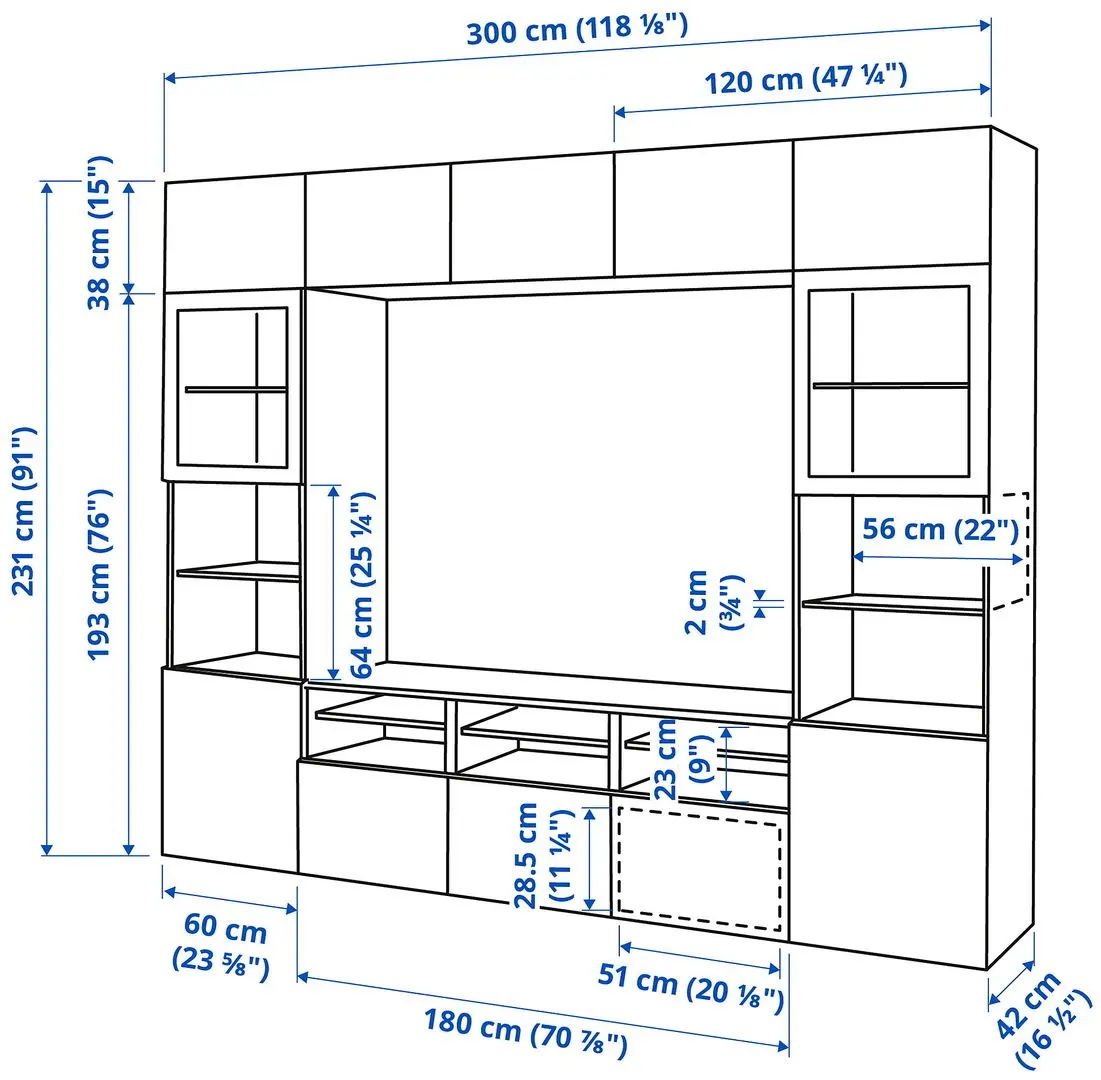 Гостиная Ikea Besta/Lappviken стекло/ящик c нажимными направляющими 300x42x231 (Белый) - 9