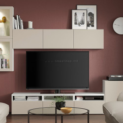 Living Ikea Besta/Lappviken sticla/sina sertar cu inchidere lina 300x42x211 (Alb/Gri-bej deschis)
