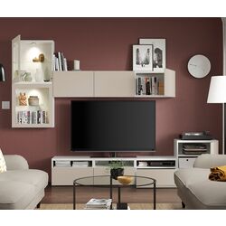Living Ikea Besta/Lappviken sticla/sina sertar cu inchidere lina 300x42x211 (Alb/Gri-bej deschis) Thumb