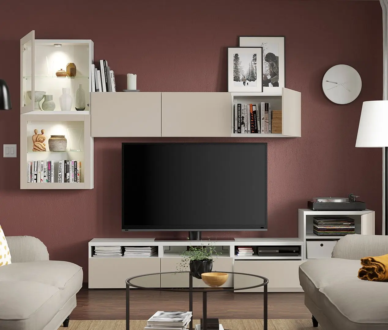 Living Ikea Besta/Lappviken sticla/sina sertar cu inchidere lina 300x42x211 (Alb/Gri-bej deschis) - 7