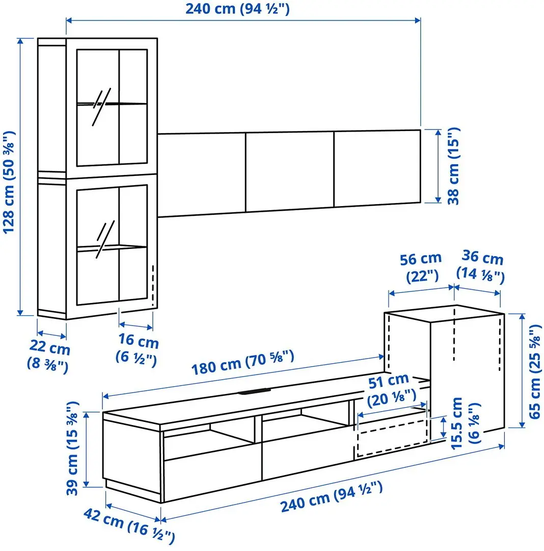 Living Ikea Besta/Lappviken sticla/sina sertar cu inchidere lina 300x42x211 (Alb/Gri-bej deschis) - 8