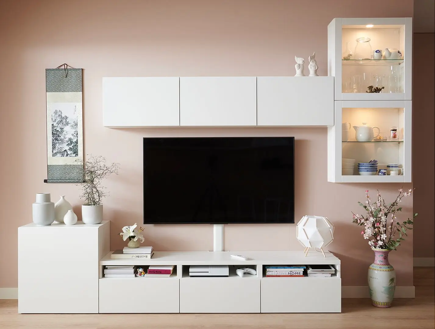 Living Ikea Besta/Lappviken sticla/sina sertar cu inchidere lina 300x42x211 (Alb)