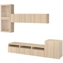 Гостиная Ikea Besta/Lappviken стекло/ящик с плавно-закрывающимися направляющими 300x42x211 (Имитация состаренного дуба/Имитация белого дуба) Thumb