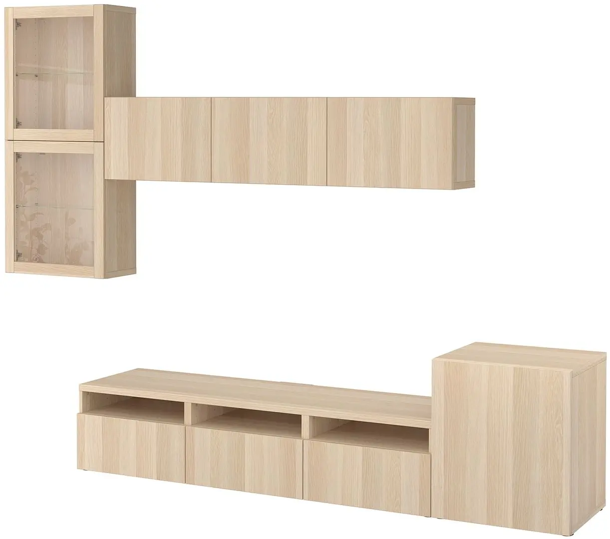 Гостиная Ikea Besta/Lappviken стекло/ящик с плавно-закрывающимися направляющими 300x42x211 (Имитация состаренного дуба/Имитация белого дуба) - 2