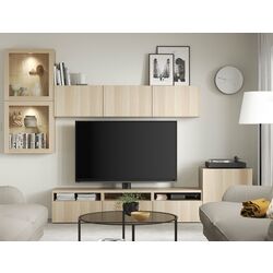 Гостиная Ikea Besta/Lappviken стекло/ящик с плавно-закрывающимися направляющими 300x42x211 (Имитация состаренного дуба/Имитация белого дуба)