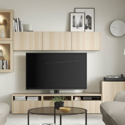 Living Ikea Besta/Lappviken sticla/sina sertar cu inchidere lina 300x42x211 (Aspect stejar antichizat/Aspect stejar alb)