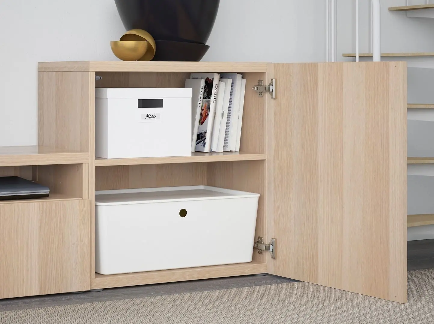 Гостиная Ikea Besta/Lappviken стекло/ящик с плавно-закрывающимися направляющими 300x42x211 (Имитация состаренного дуба/Имитация белого дуба) - 7
