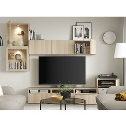 Гостиная Ikea Besta/Lappviken стекло/ящик с плавно-закрывающимися направляющими 300x42x211 (Имитация состаренного дуба/Имитация белого дуба) Thumb