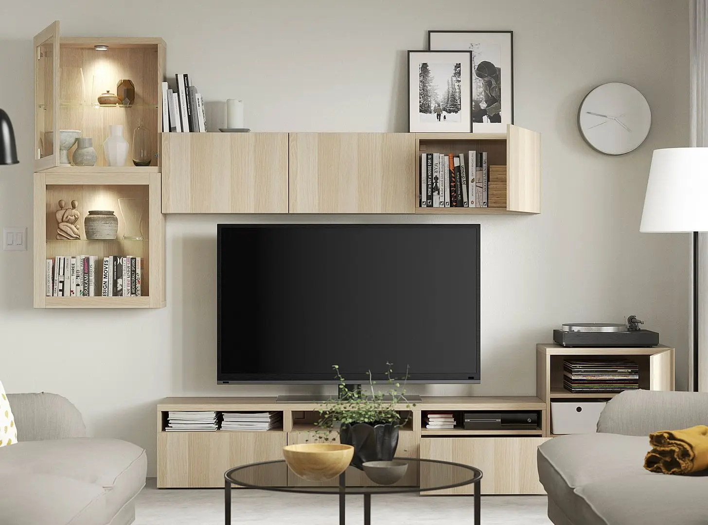 Гостиная Ikea Besta/Lappviken стекло/ящик с плавно-закрывающимися направляющими 300x42x211 (Имитация состаренного дуба/Имитация белого дуба) - 8
