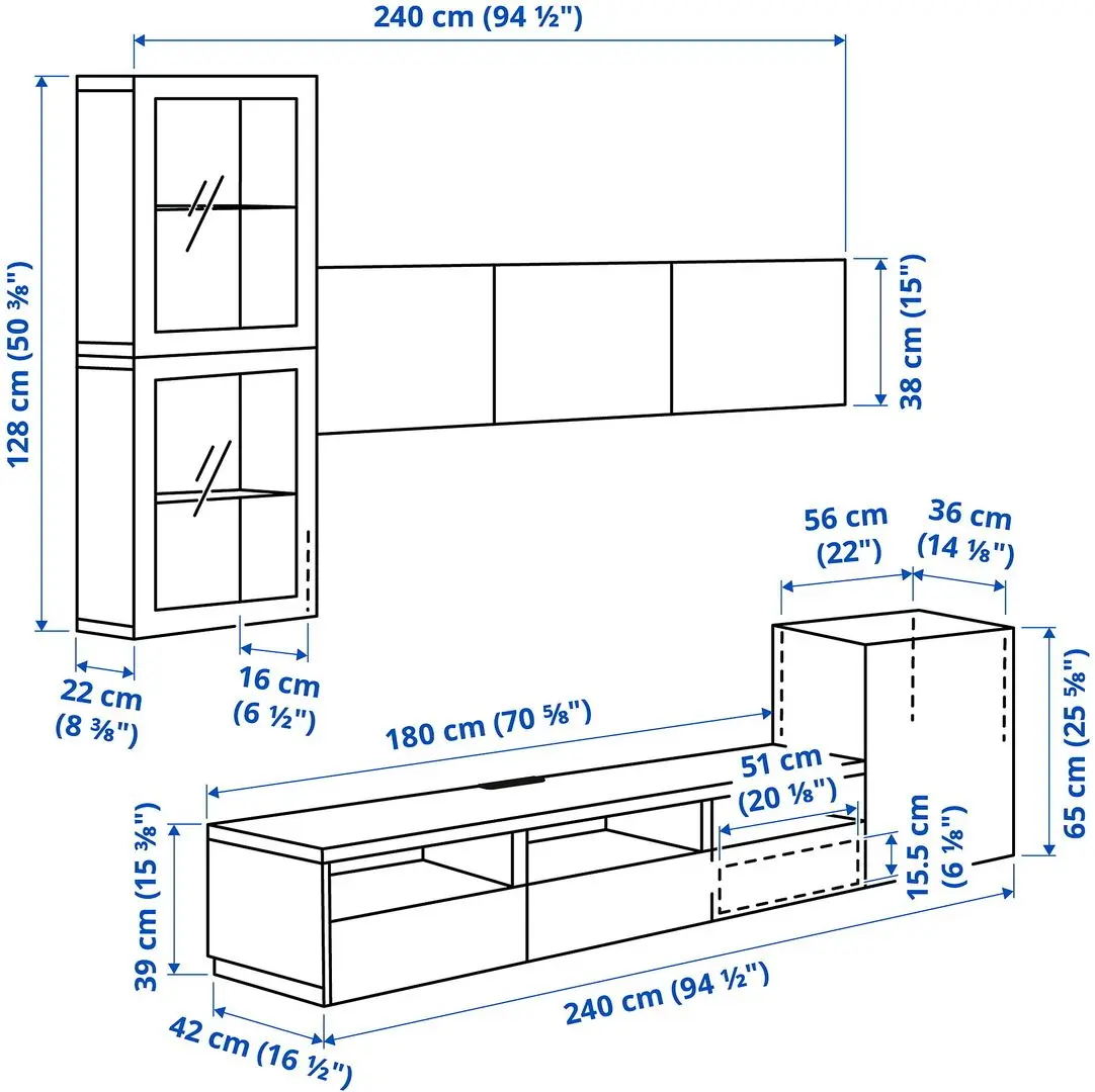 Гостиная Ikea Besta/Lappviken стекло/ящик с плавно-закрывающимися направляющими 300x42x211 (Имитация состаренного дуба/Имитация белого дуба) - 9