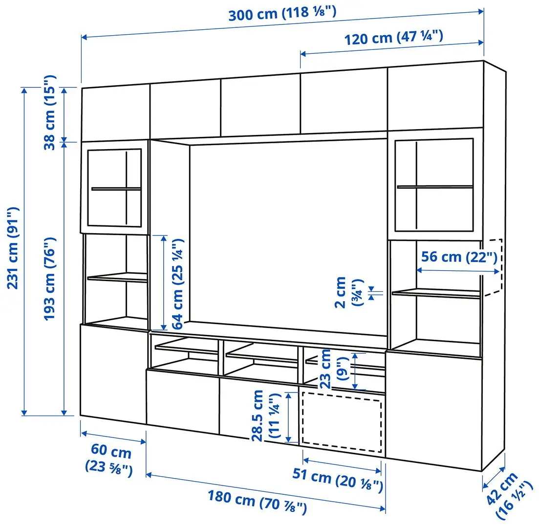 Living Ikea Besta/Lappviken sticla/sina sertar cu inchidere lina 300x42x231 (Alb) - 9