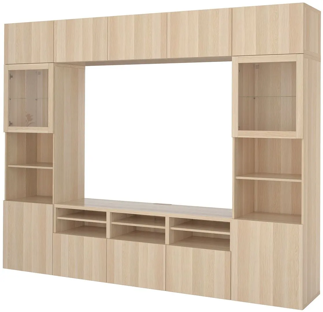 Living Ikea Besta/Lappviken sticla/sina sertar cu inchidere lina 300x42x231 (Aspect stejar antichizat/Aspect stejar alb) - 2