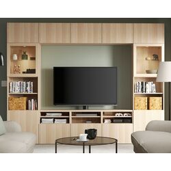 Living Ikea Besta/Lappviken sticla/sina sertar cu inchidere lina 300x42x231 (Aspect stejar antichizat/Aspect stejar alb)