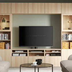 Гостиная Ikea Besta/Lappviken стекло/ящик с плавно-закрывающимися направляющими 300x42x231 (Имитация состаренного дуба/Имитация белого дуба)