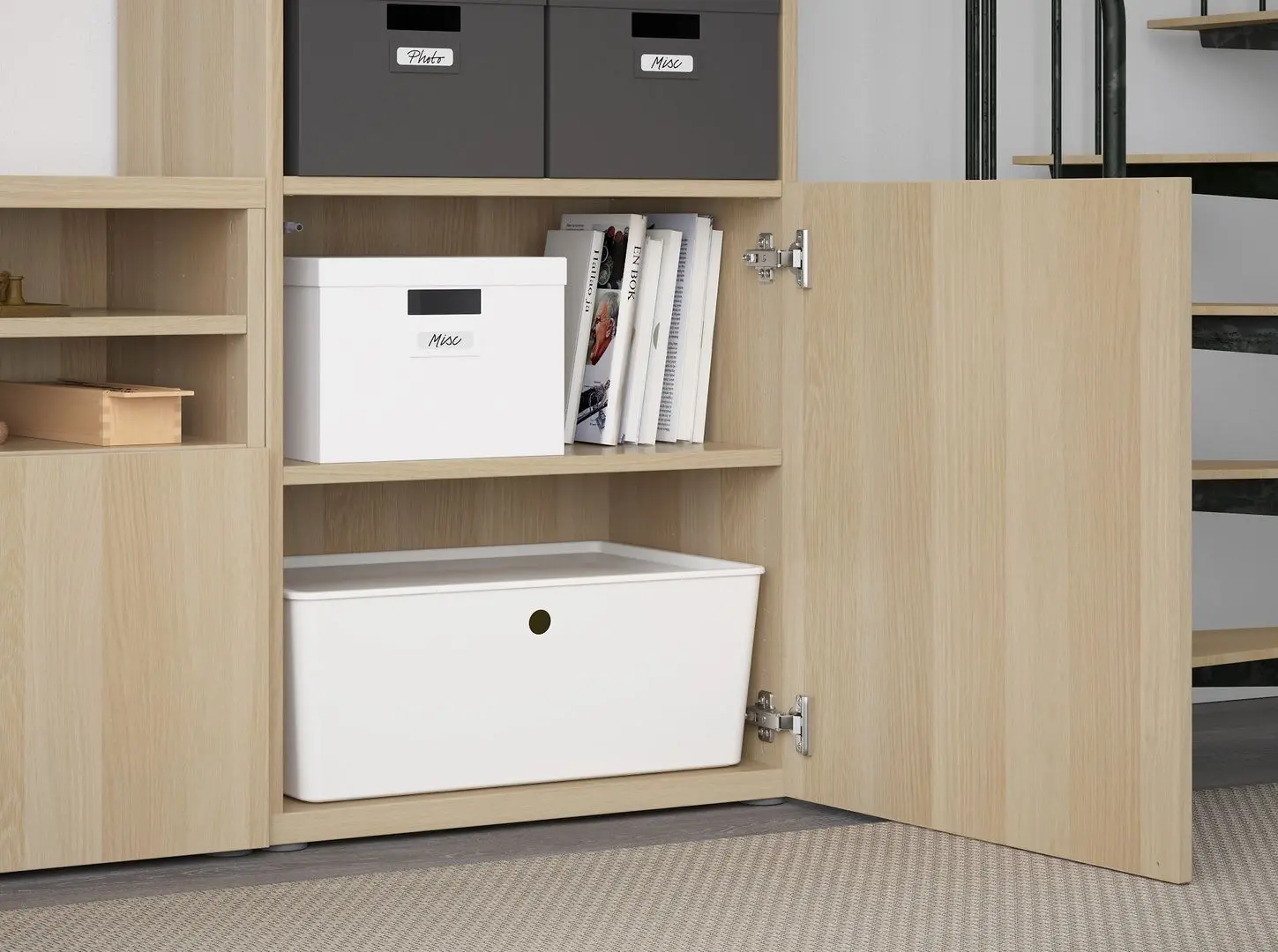 Living Ikea Besta/Lappviken sticla/sina sertar cu inchidere lina 300x42x231 (Aspect stejar antichizat/Aspect stejar alb) - 7