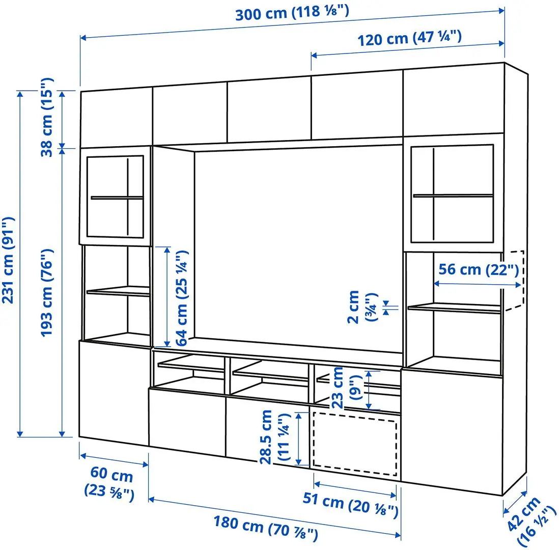 Living Ikea Besta/Lappviken sticla/sina sertar cu inchidere lina 300x42x231 (Aspect stejar antichizat/Aspect stejar alb) - 9