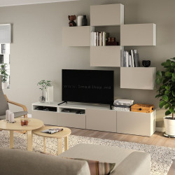 Living Ikea Besta/Lappviken glisiera sertar cu sistem apasare 240x42x230 (Alb/Bej-gri-deschis)