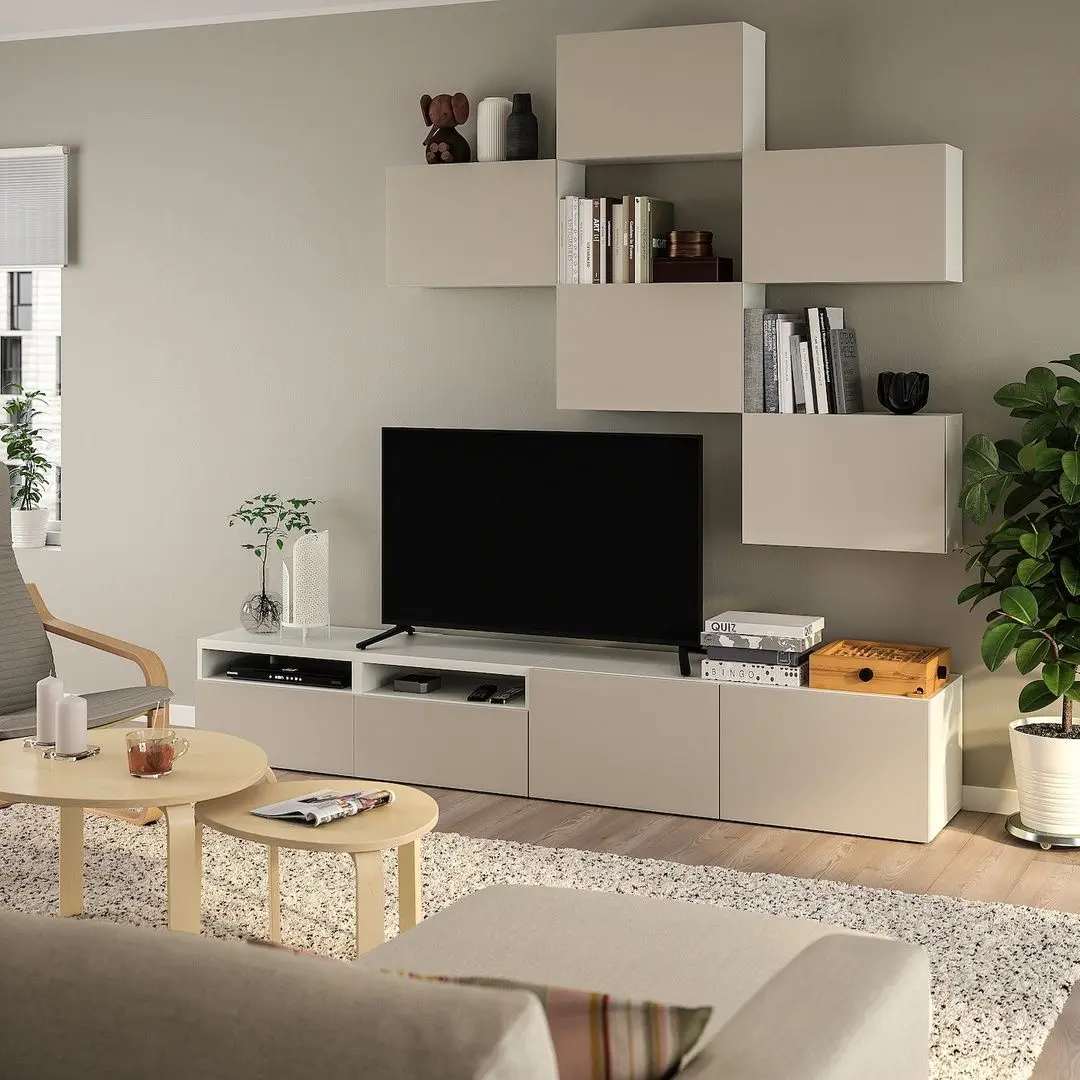 Living Ikea Besta/Lappviken glisiera sertar cu sistem apasare 240x42x230 (Alb/Bej-gri-deschis)