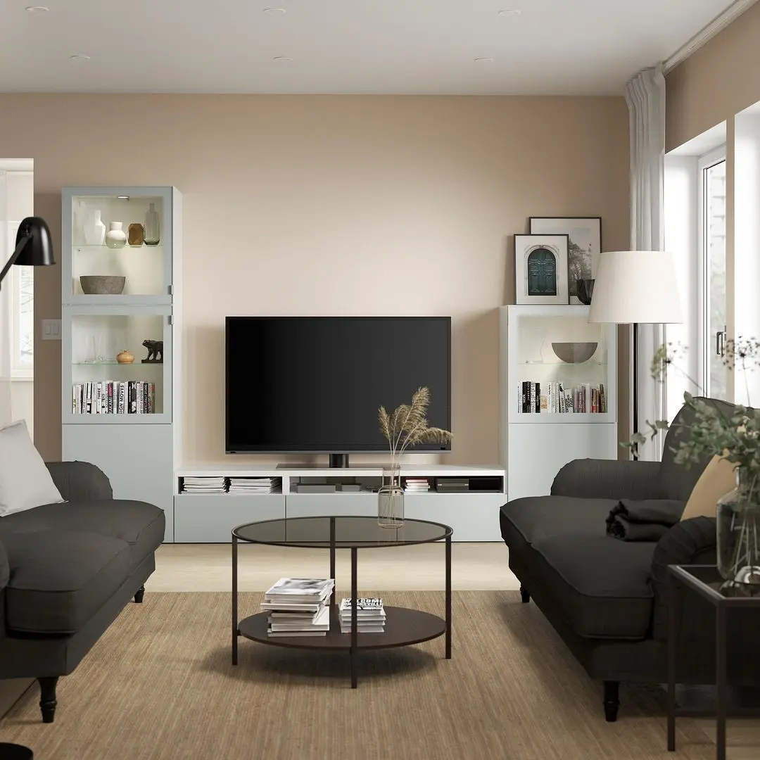 Гостиная Ikea Besta плавно-закрывающиеся направляющие 300x42x193 (Белый Глассвик/Сельсвикен Светло-серо-голубой) - 3