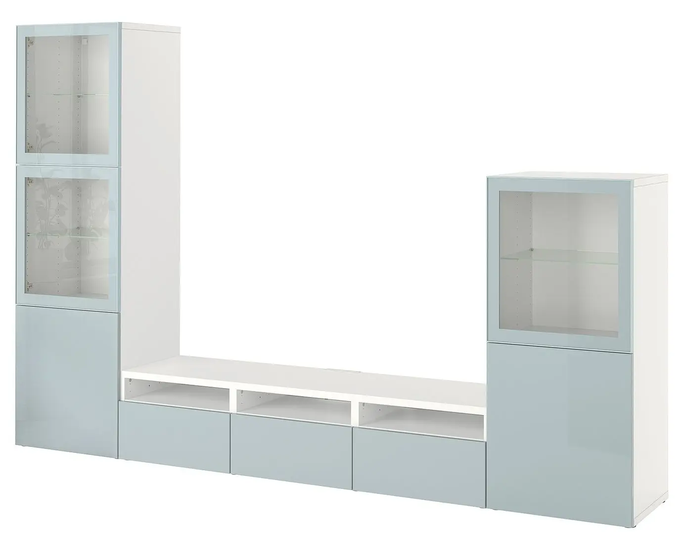 Гостиная Ikea Besta плавно-закрывающиеся направляющие 300x42x193 (Белый Глассвик/Сельсвикен Светло-серо-голубой)